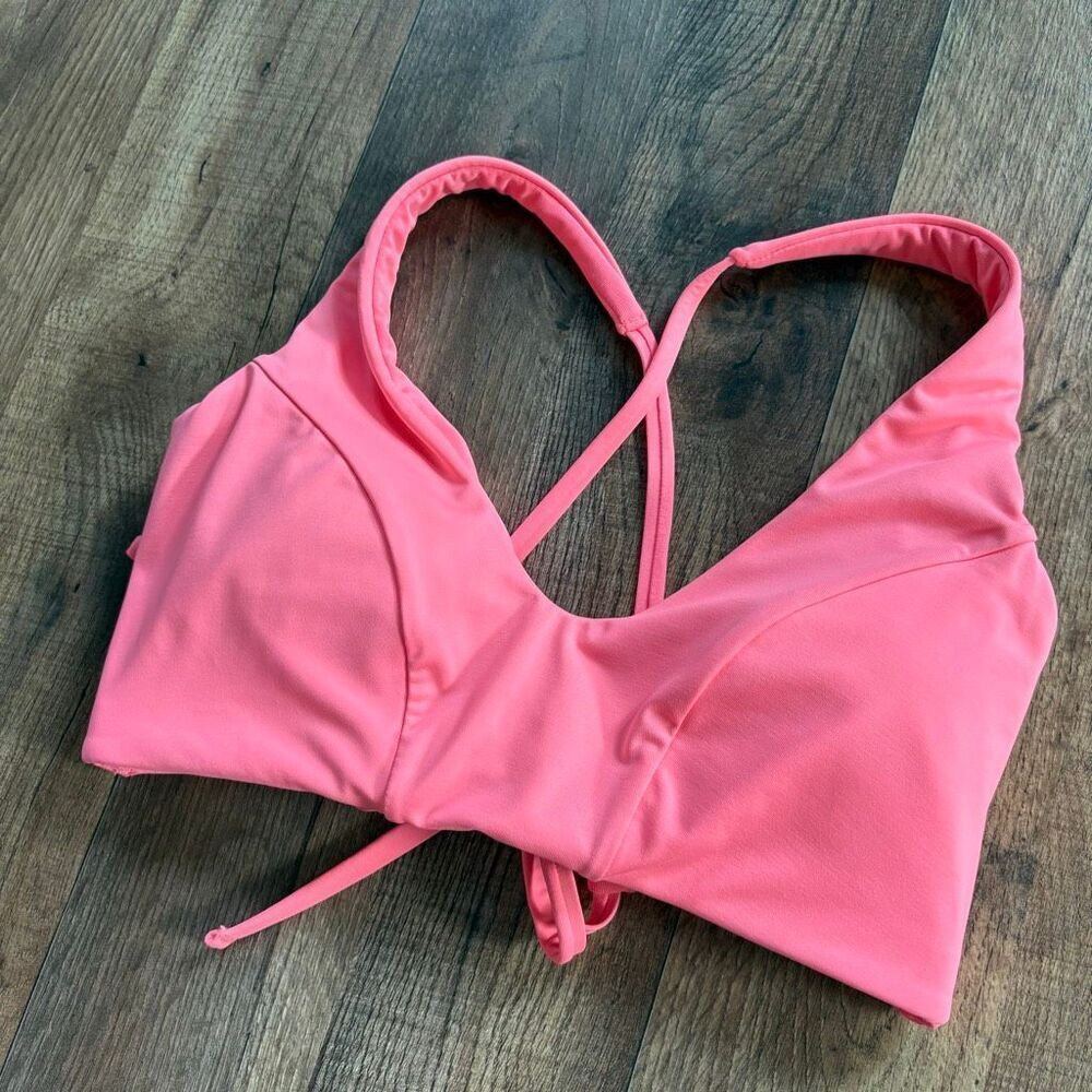 Athleta Pink Strappy Sports Bra Adjustable Back Tie Women's S Removable Padding